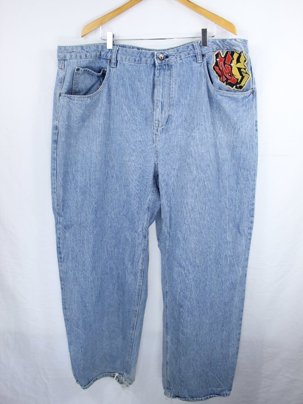 NINTH AMBUSH HALL Jeans Dragon Embroidered Light Wash Denim Pants SZ 42 Grunge